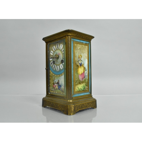 110 - A 19th Century French Ormolu Cased Mantel Clock with Painted Porcelain Panels (One Missing) Japy Fre... 