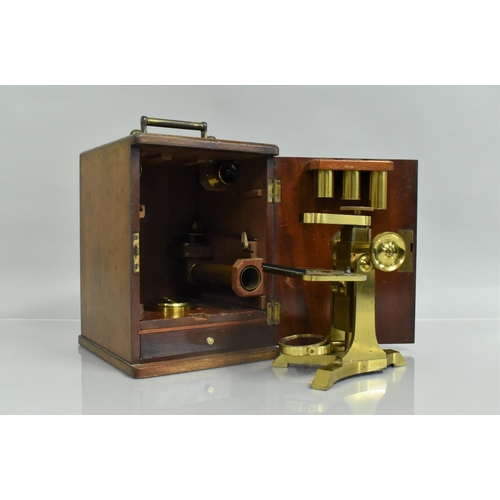 61 - A Good Quality Mahogany Cased Lacquered Brass Monocular Microscope by M.Pillischer, London, with Fiv... 