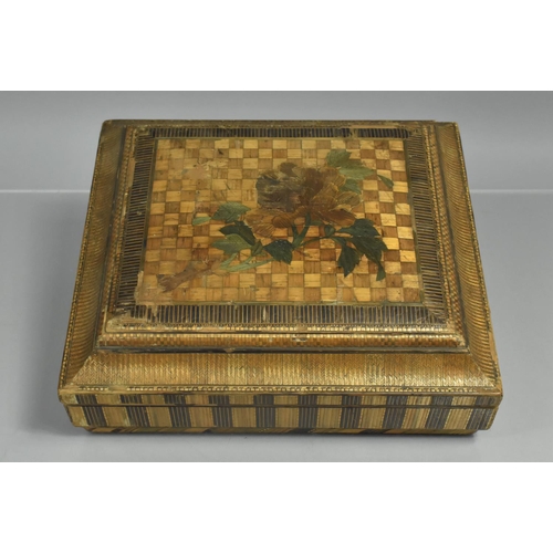 58 - A Straw Work Box, Prisoner of War Style, The Removable Lid Decorated with Leaves and Flowers (AF). S... 