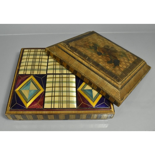 58 - A Straw Work Box, Prisoner of War Style, The Removable Lid Decorated with Leaves and Flowers (AF). S... 