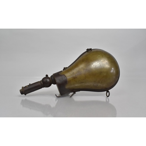 85 - An Early 19th Century Copper and Brass Shot Flask engraved 'Given By A French Sportsman 1817'