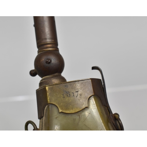 85 - An Early 19th Century Copper and Brass Shot Flask engraved 'Given By A French Sportsman 1817'