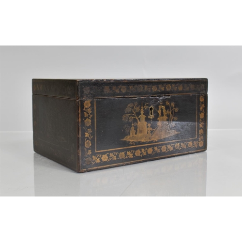 77 - An Early 19th Century George III Chinese Export Lacquer Jewellery Box Decorated with Gilt Scenes on ... 