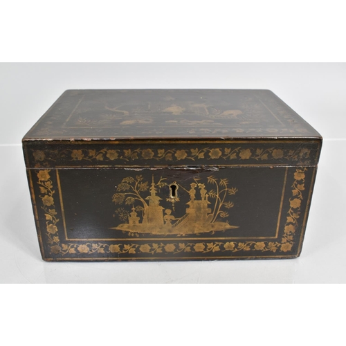 77 - An Early 19th Century George III Chinese Export Lacquer Jewellery Box Decorated with Gilt Scenes on ... 