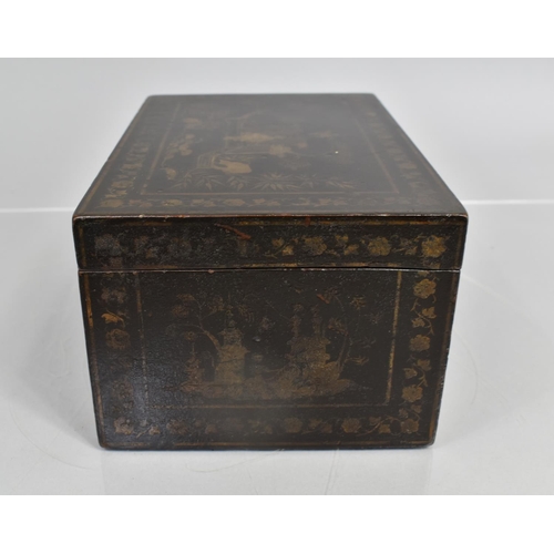 77 - An Early 19th Century George III Chinese Export Lacquer Jewellery Box Decorated with Gilt Scenes on ... 