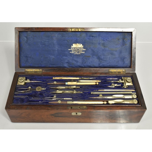 22 - A 19th Century Rosewood Box Containing Drawing Instruments by WH Harling, 40 Hatton Court, London. T... 