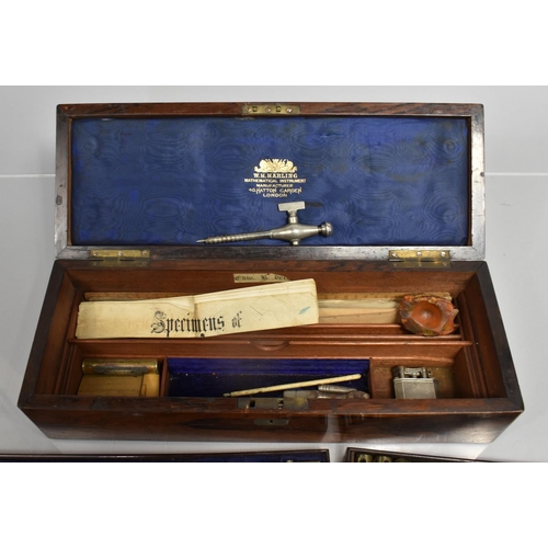 22 - A 19th Century Rosewood Box Containing Drawing Instruments by WH Harling, 40 Hatton Court, London. T... 