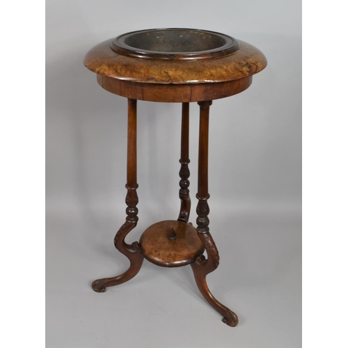 24 - A 19th Century Walnut Jardiniere Table with a Circular Burr Walnut Top over Three Shaped Legs, 45cms... 