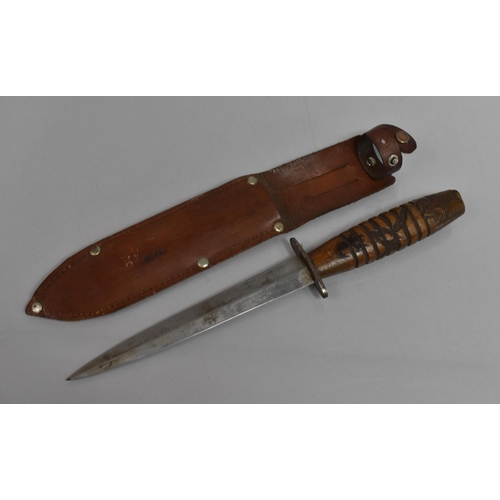 87 - A Vintage Wooden Handled 'Boy Scouts' Hunting Knife with Leather Scabbard, 30cms Long Overall