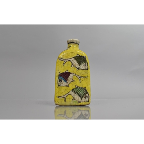 472 - An Iznik Pottery Triangular Bottle Vase Decorated in Polychrome Enamels with Fish on Yellow Ground, ... 