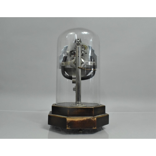 114 - An Art Deco Electric Clock by Bulle Under Glass Dome, Set on Octagonal Wooden Stand, Chrome Mounted ... 