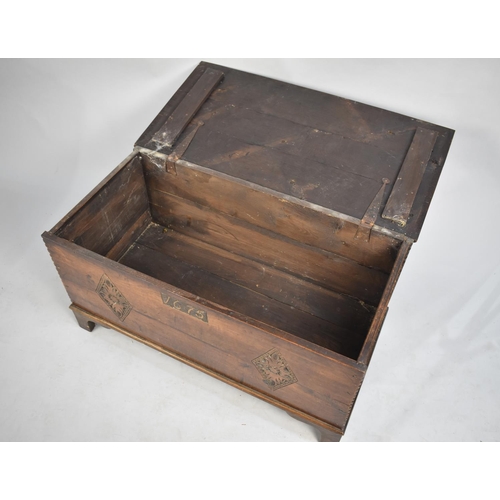 16 - An Oak Blanket Box with Three Plank Hinged Top, Front Carved with Pair of Lozenges and Dated 1675, 8... 