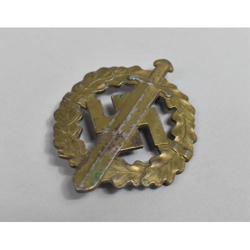 109 - A Brass Military Belt Buckle, Dieu et Mon Droit, together with a Nazi SA Sports Badge