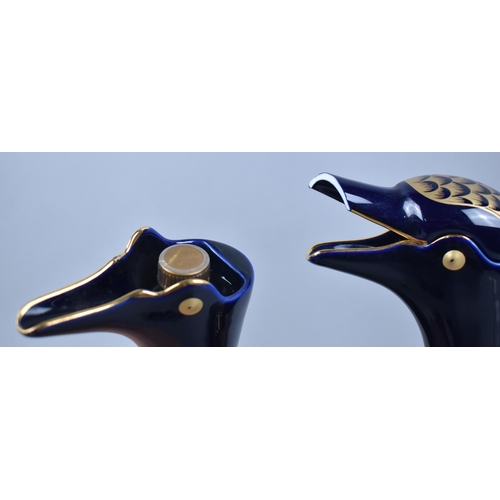 113 - Two Novelty Cobalt Blue and Gilt Decanters in the Form of Geese Containing Chabot Armagnac, Both Wit... 