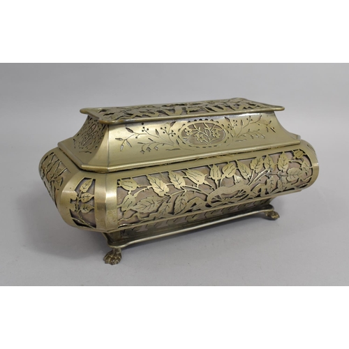 12 - A 19th century Pierced Silver Plated Continental Jewellery Box of Sarcophagus Form, Green Lined Sati... 