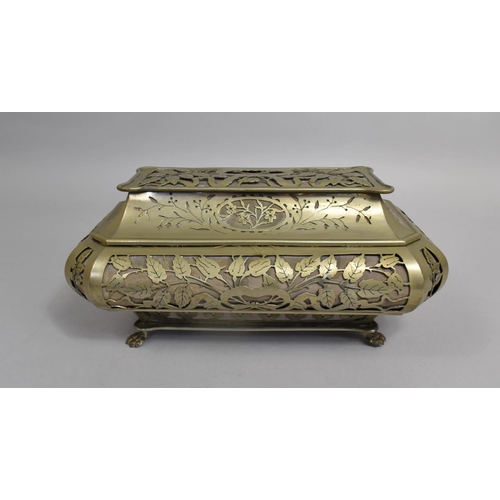 12 - A 19th century Pierced Silver Plated Continental Jewellery Box of Sarcophagus Form, Green Lined Sati... 