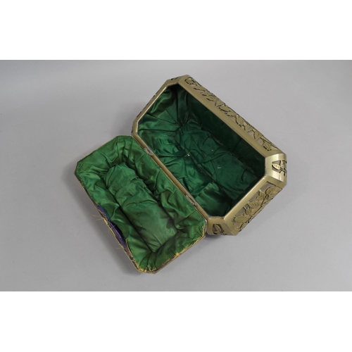 12 - A 19th century Pierced Silver Plated Continental Jewellery Box of Sarcophagus Form, Green Lined Sati... 