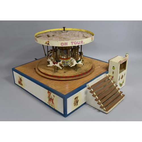 123 - A Wind Up Clockwork Carousel Toy on Wooden Plinth Base, Working Order, 46cms Square and with Rear St... 