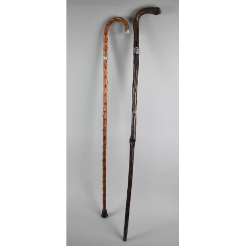 132 - Two Silver Mounted Walking Canes to include Blackthorn by Johnathon Howell, 1880, the Other by WHC