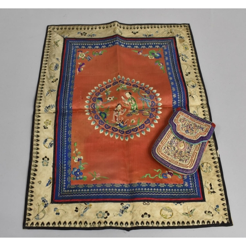 135 - A Finely Embroidered Purse with Lift Top, together with a Chinese Silk Embroidery, 42x30cms