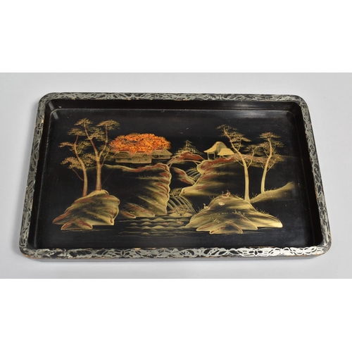 137 - A Lacquered Chinoiserie Galleried Tray, 36x22cms