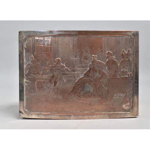 14 - A Silver Plate on Copper Rectangular Box, Hinged Lid with Violinist in Salon, 16cms Wide