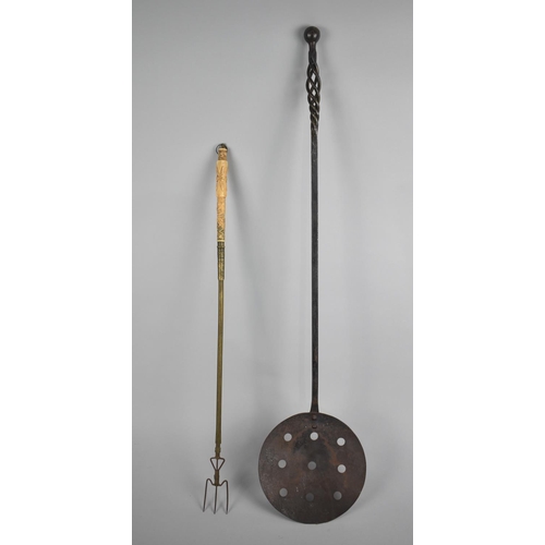 153 - A 19th Century Iron Chestnut Roaster and a Bone Handled Toasting Fork