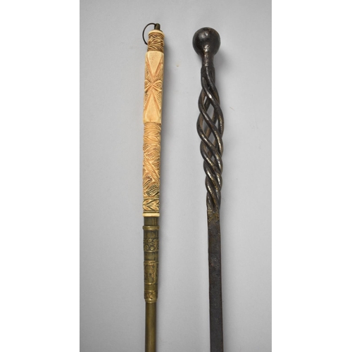 153 - A 19th Century Iron Chestnut Roaster and a Bone Handled Toasting Fork