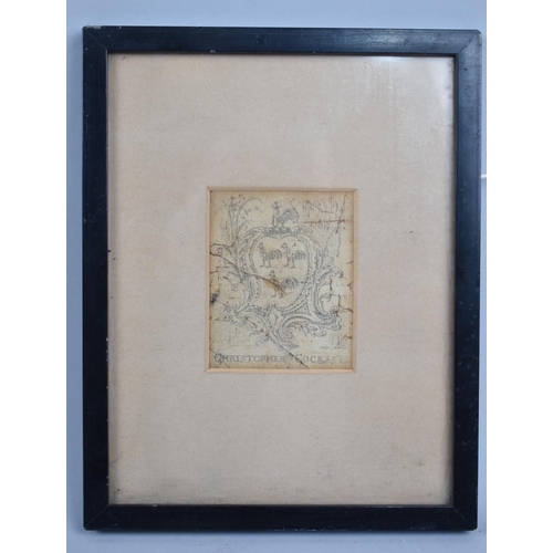 155 - A Framed Miniature Armorial Drawing, Christopher Cocks, 7x9cms