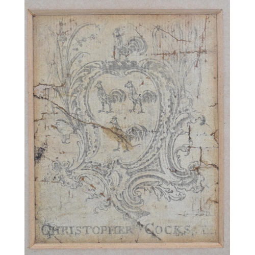 155 - A Framed Miniature Armorial Drawing, Christopher Cocks, 7x9cms