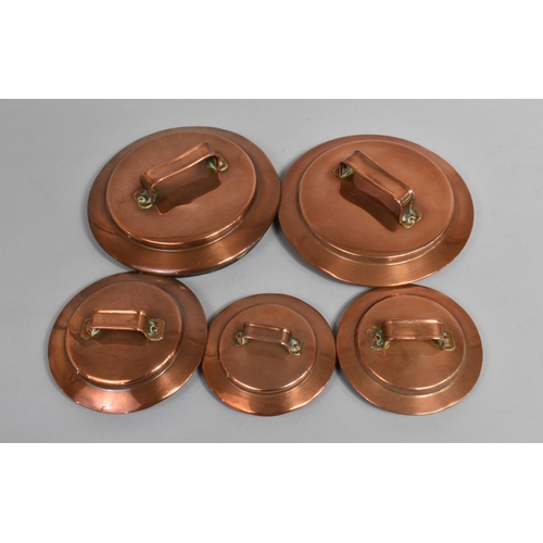 159 - A Collection of Five 19th Century Copper Saucepan Lids, Various Sizes