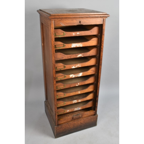 190 - An Edwardian Oak Tambour Fronted Filing Cabinet with Nine Inner Filing Slides, 49cms by 45cms by 117... 