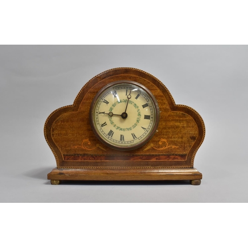 20 - An Edwardian Inlaid Mantel Clock with Key but Movement Requires Attention, 23cms Wide