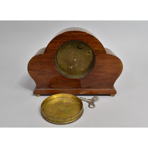 20 - An Edwardian Inlaid Mantel Clock with Key but Movement Requires Attention, 23cms Wide