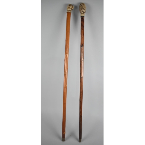 200 - Two Walking Canes with Novelty Resin Handles, Bulldog and Owl