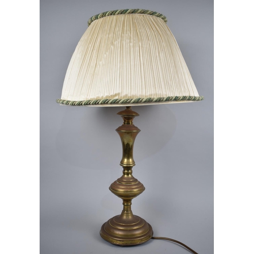 213 - A Mid 20th Century Brass Table Lamp and Shade, 65cms High Overall