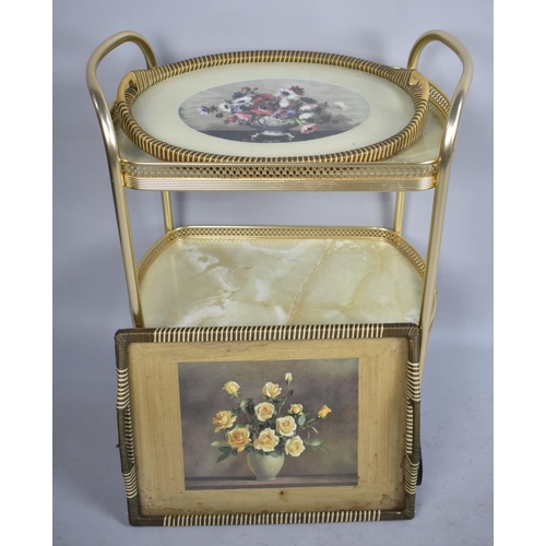 233 - A Mid 20th Century Two Tier Trolley and Two Floral Decorated Tea Trays