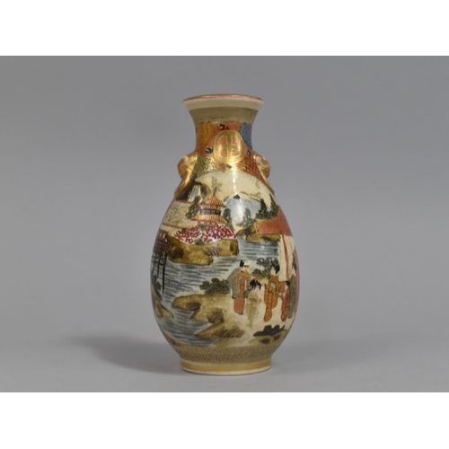 258 - A Japanese Satsuma Vase of Ovoid Form, Decorated in the Usual Manner with Figures, Stylised Handles,... 