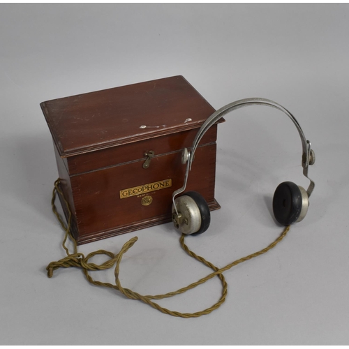 26 - An Edwardian Mahogany Cased Gecophone, Produced for the BBC with Headphones, 21cms Wide