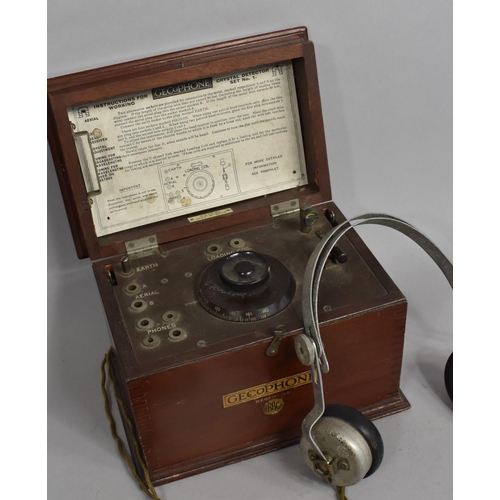 26 - An Edwardian Mahogany Cased Gecophone, Produced for the BBC with Headphones, 21cms Wide