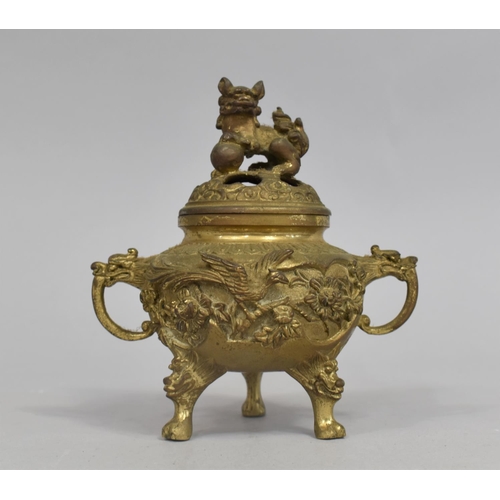 268 - A Chinese Bronze Metal Burner Raised on Tri Claw Supports woth Dragon Mask Heads, the Body Decorated... 