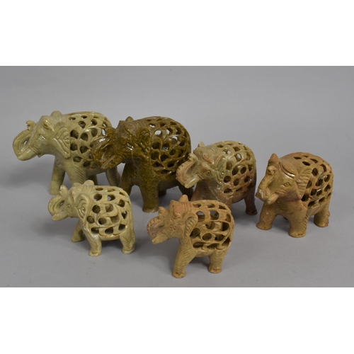 272 - Six Carved Stone Indian Elephants