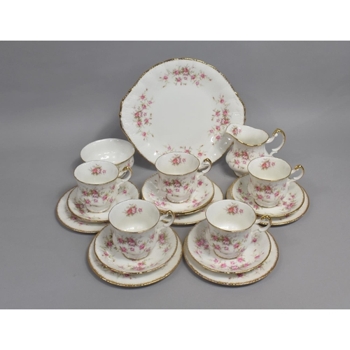 280 - A Paragon Victoria Rose Tea Set to comprise Five Cups, Milk Jug, Sugar Bowl, Five Saucers and a Cake... 