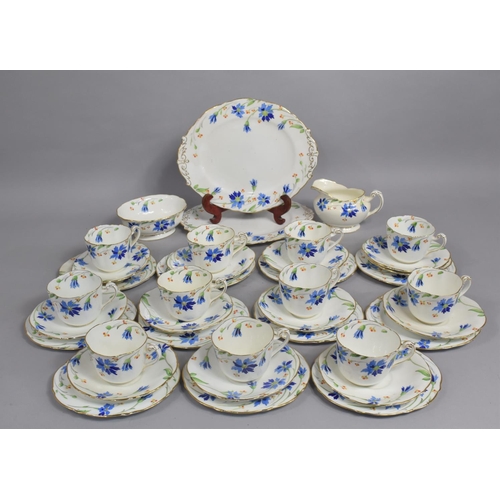 301 - A Paragon Art Deco Cornflower Tea Set to comprise Cups, Saucers, Side PLates, Cake Plate, Sugar Bowl... 