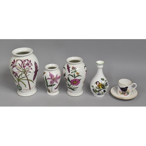 311 - Three Portmeirion Botanic Garden Vases together with a Crown Staffordshire Bird Bottle Vase and a Ro... 