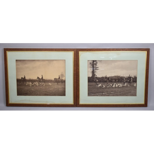 312 - A Pair of Oak Framed Photographs of The Annesley Hunt, 1887, Each 48x35cms