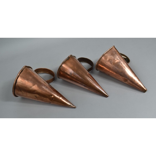 37 - A Collection of Three Graduated 19th Century Cider or Ale Copper Warming Jugs, 26cms High