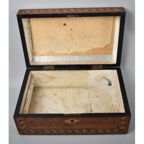 43 - An Edwardian Banded Inlaid Workbox with Hinged Lid, Missing Inner Tray, 28cms Wide