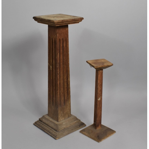 46 - Two Wooden Stands, Larger of Square tapering Reeded Form, Stepped Square Base, 46.5cms High