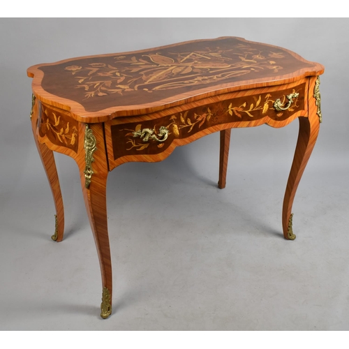 524 - An Impressive Inlaid Italian Ormolu Mounted Side Table with Single Drawer, 105cms Wide